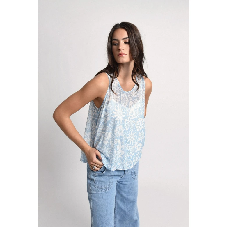 MOLLY BRACKEN Flare tank top in floral print skyblue R1687