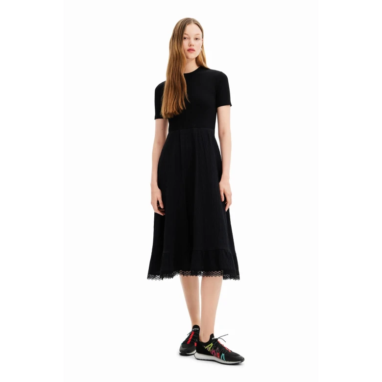 DESINGUAL Combination textured midi dress black 23SWVW34