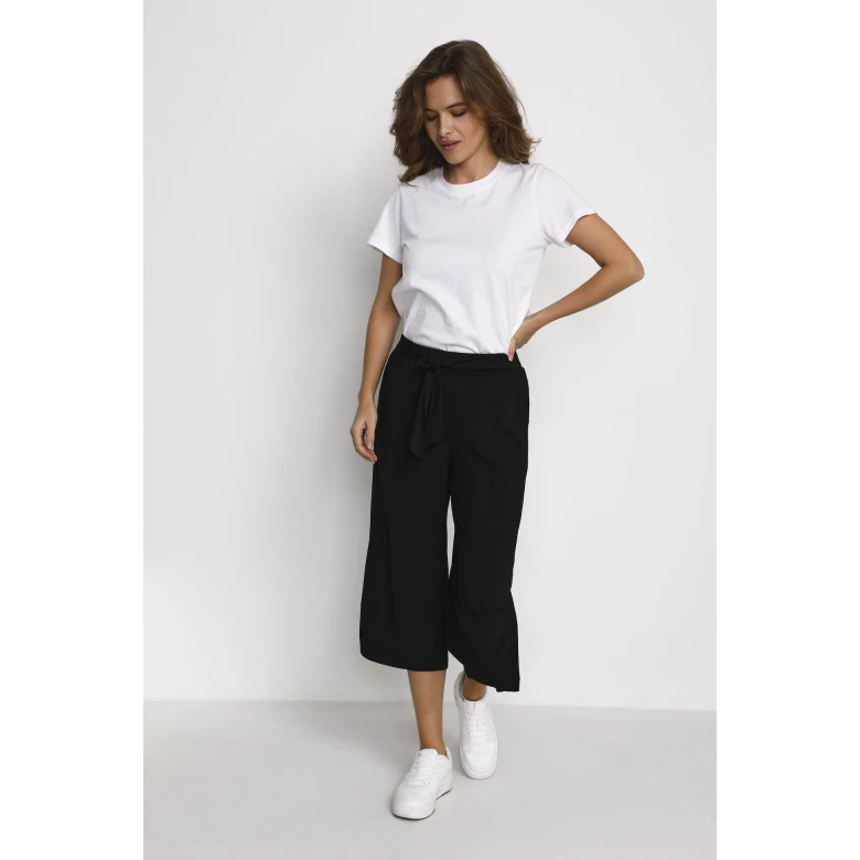 KAFFE Παντελόνα cropped με ζώνη black KAmali