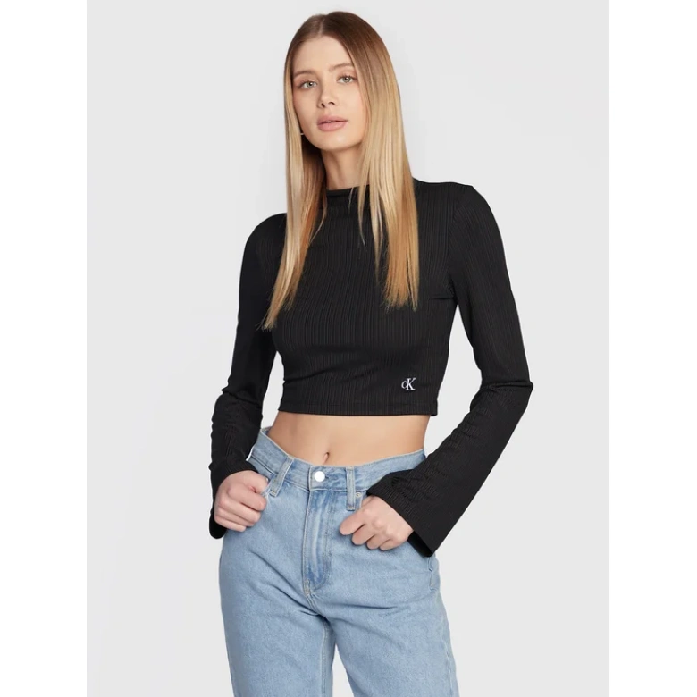 CALVIN KLEIN SHINY RIB HIGH NECK LONG SLEEVE Black J20J220298