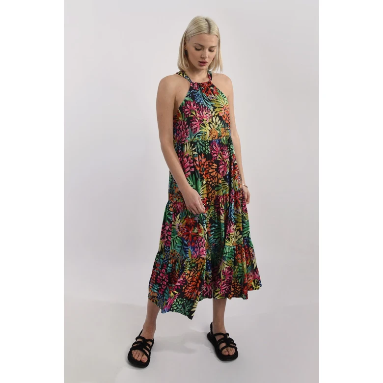 MOLLY BRACKEN Long tired floral dress black T1553