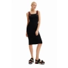 DESINGUAL Slim ribbed strappy dress black 23SWVKA0