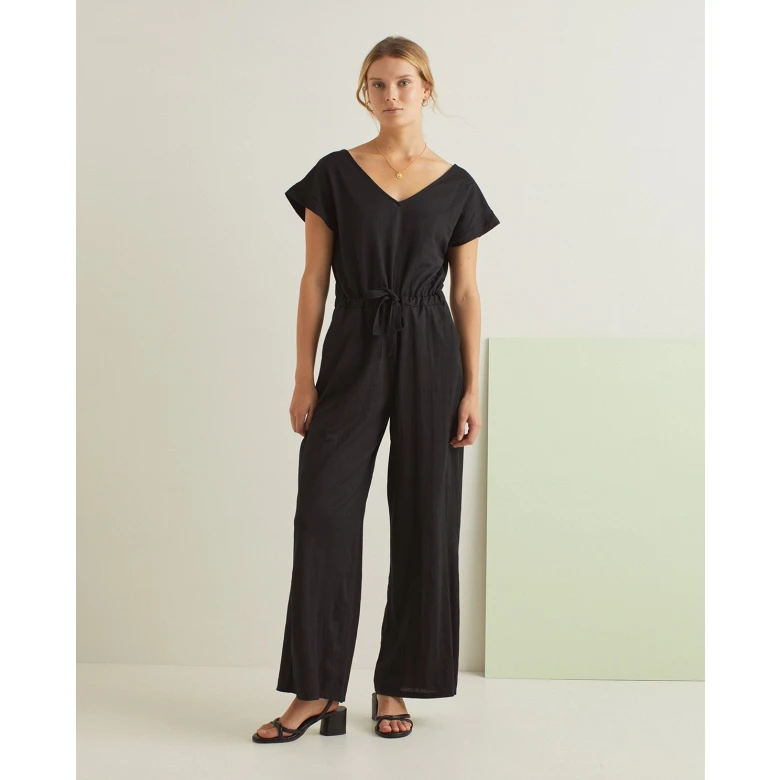 YERSE SHORT-SLEEVE V-NECK JUMPSUIT black 38114