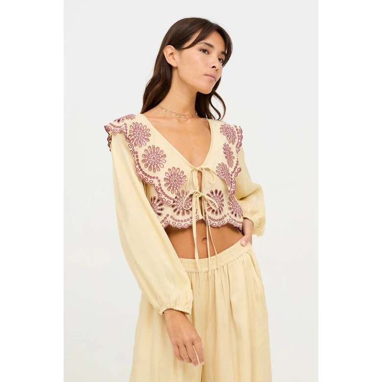 NEKANE EMBROIDERED SWISS BLOUSE gold ELINOR