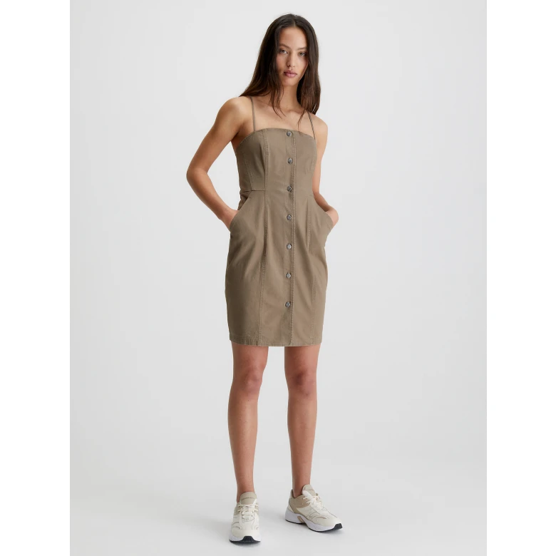 CALVIN KLEIN BADGE STRAPPY WORKWEAR DRESS Shitake J20J220764