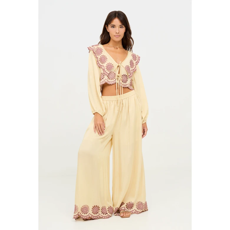 NEKANE WIDE EMBROIDERED SWISS TROUSERS gold ELIE