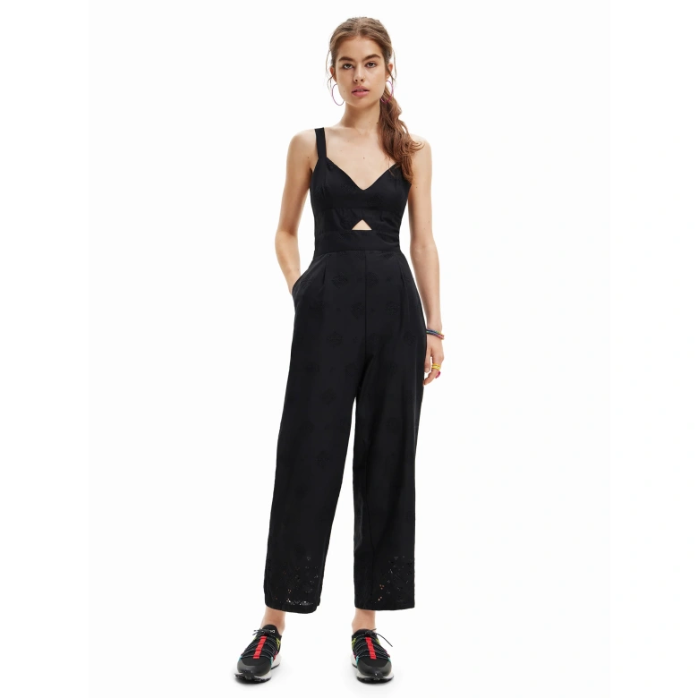 DESINGUAL Long embroidered strappy jumpsuit black 23SWPW26