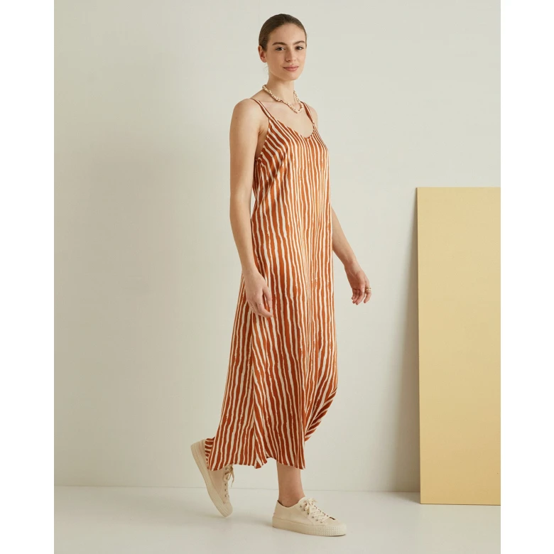 YERSE FLOWY V-NECK DRESS amber stripes 38863