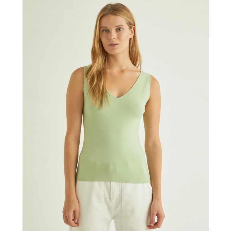 YERSE RIBBED V-NECK TOP mint 38521