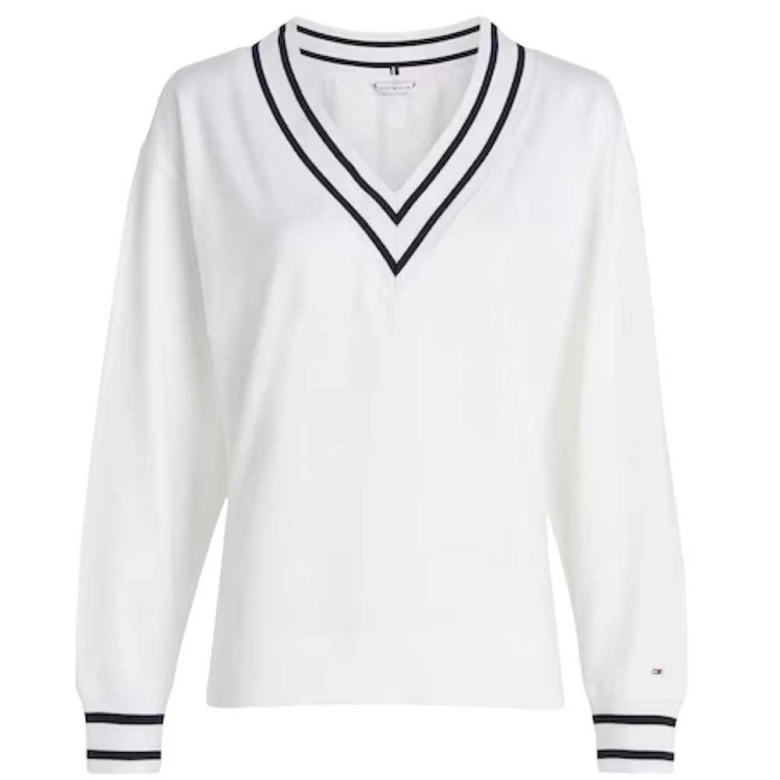 TOMMY HILFIGER RELAXED BORDER STP V-NK SWEATSHIRT Ecru WW0WW38631