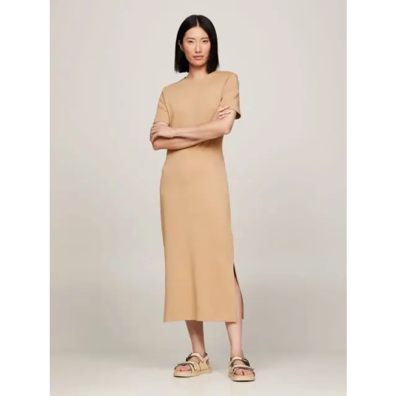 TOMMY HILFIGER SLIM INTERLCK MODAL MIDI DRESS Classic Khaki WW0WW41274