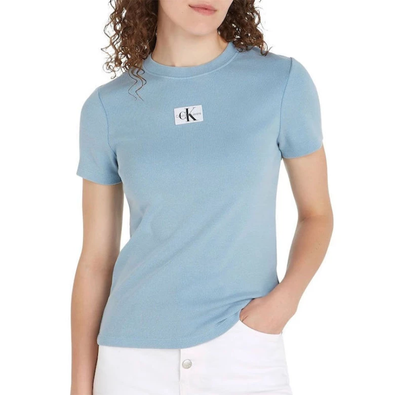 CALVIN KLEIN LABEL WASHED RIB SLIM TEE Dusk Blue/White Stripe J20J223092