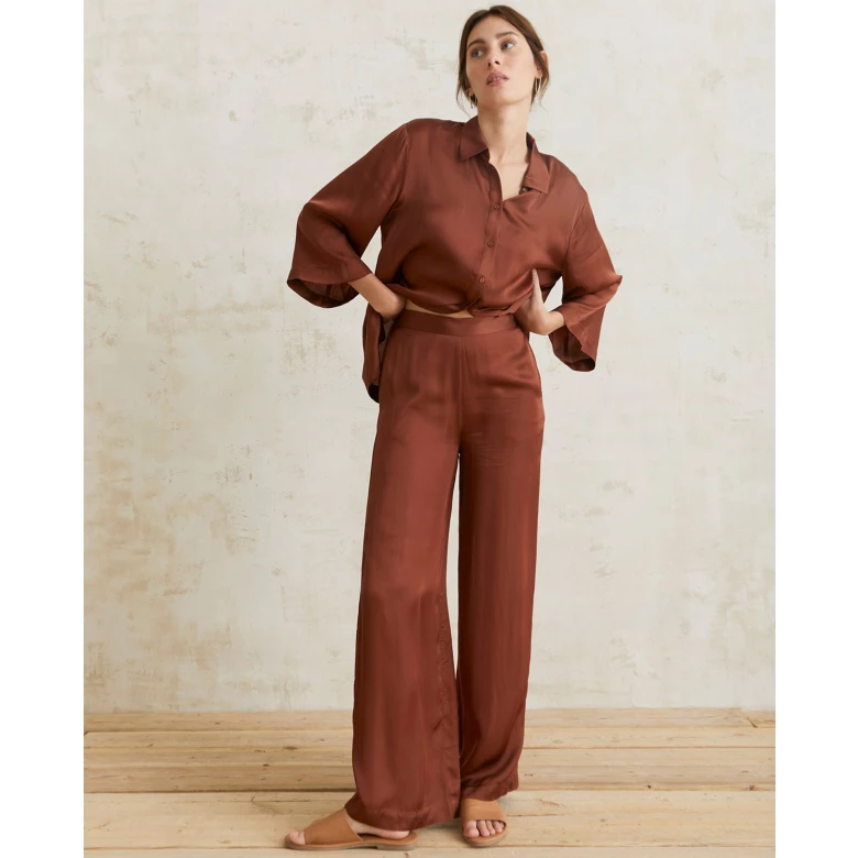 YERSE FLOWY SATEEN TROUSERS CHOCOLATE chocolate 40812