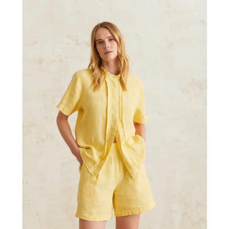 MAO-NECK LINEN SHIRT LEMON