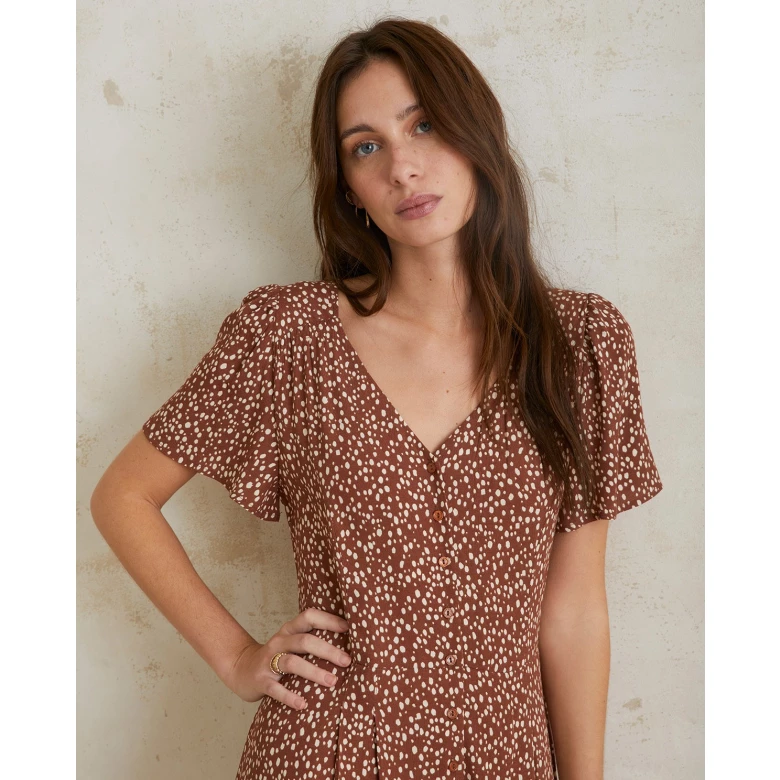 FLOWY PRINT DRESS CHOCOLATE