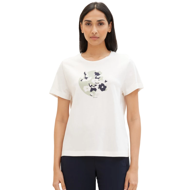 TOM TAILOR T-shit crew neck print white 1040544