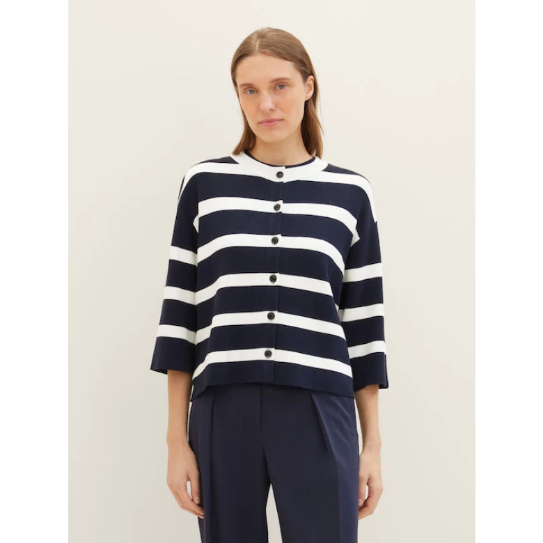 TOM TAILOR Knit cardigan with stripes navy 1040999