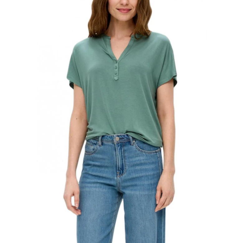 S.OLIVER T-shirt V-neckline, slit and button dark mint 2144711