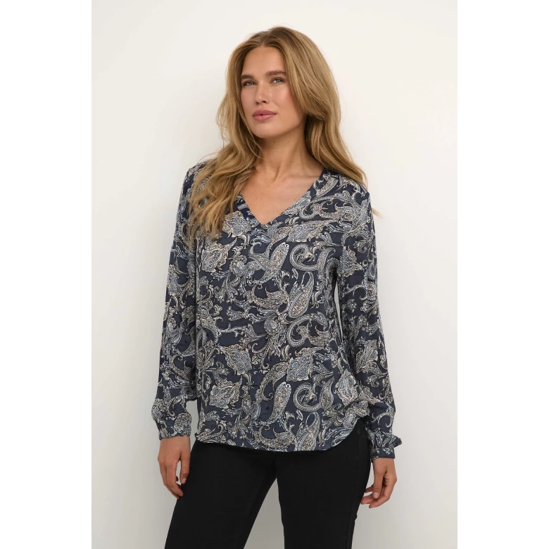 KAFFE Printed V-Blouse ls navy KAamber