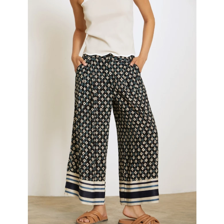 SKATIE Printed fluid cotton trousers navy S05P97