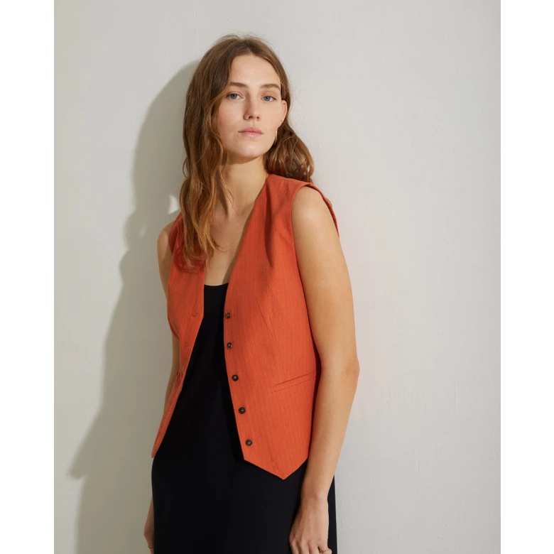 PINSTRIPE VEST ORANGE