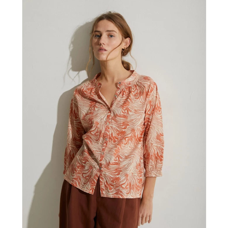 YERSE COTTON PRINT BLOUSE 3/4 SLV orange 40862