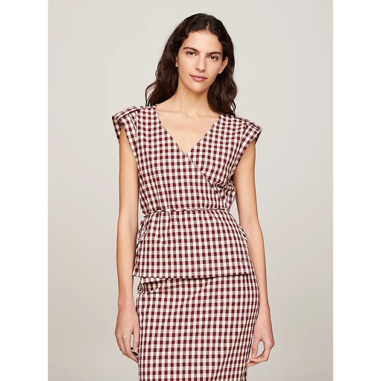 GINGHAM CHECK RELAXED FIT WRAP TOP