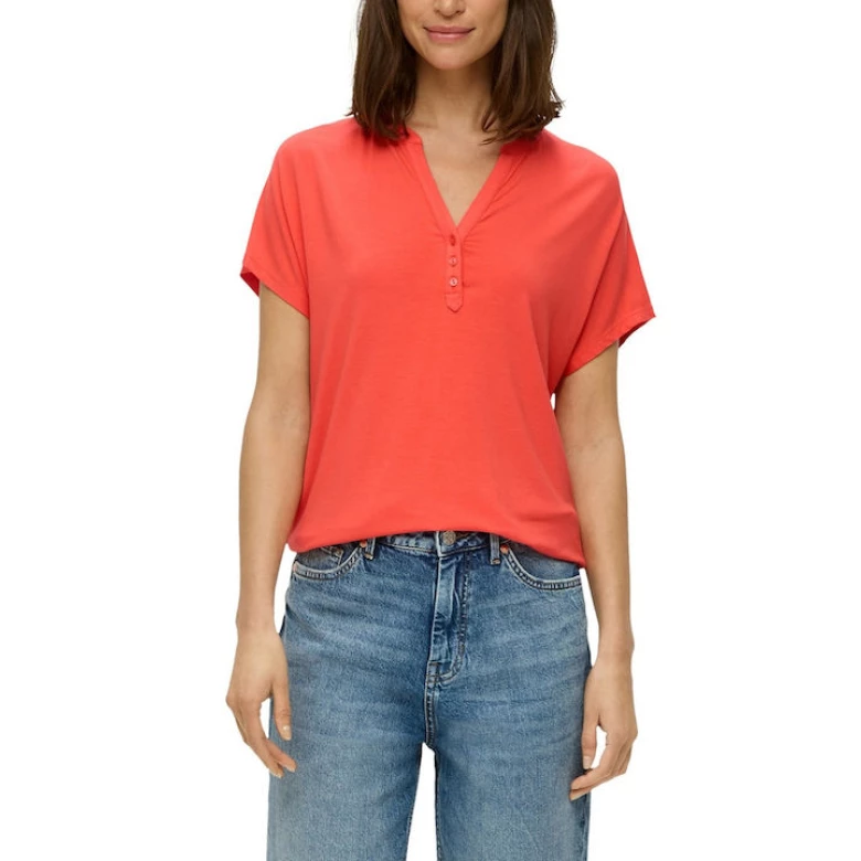 S.OLIVER T-shirt V-neckline, slit and button coral 2144711