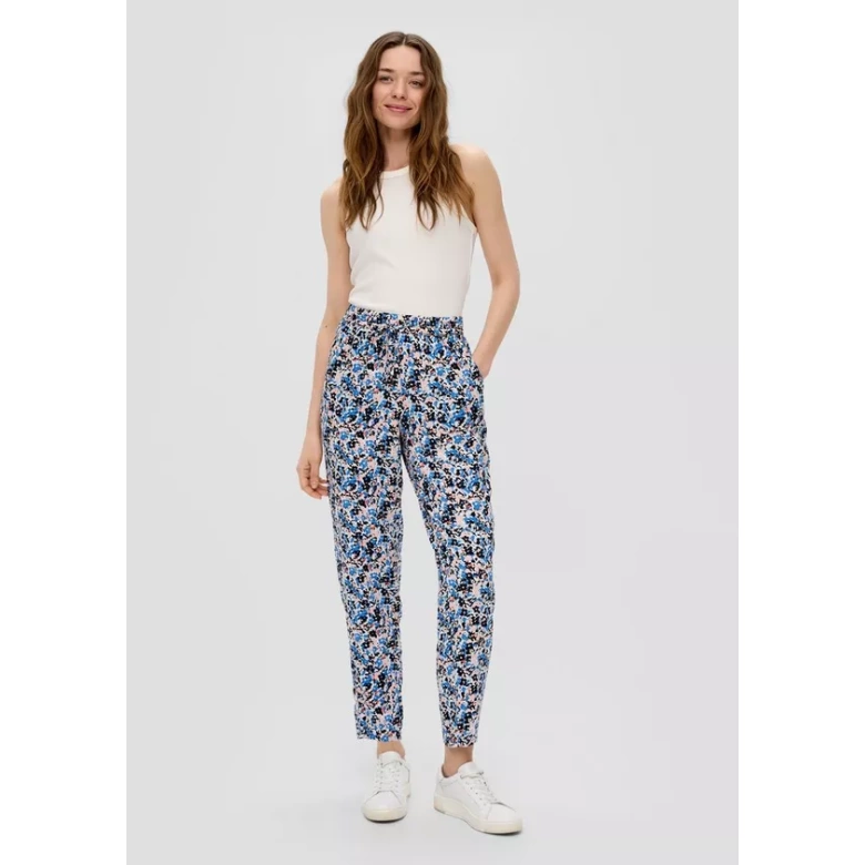 Pure viscose slip-on trousers with a tapered leg