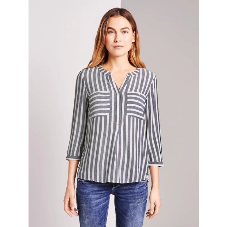 TOM TAILOR Blouse striped 3/4 slv grey 1016190